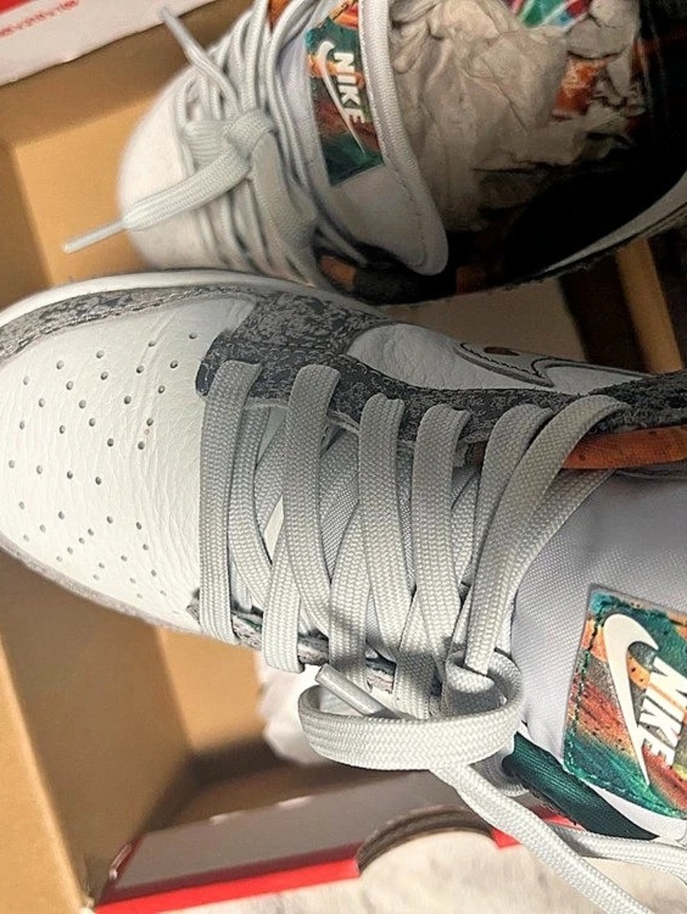 Nike Dunk Low Color Block Sneakers in White & Gray Like New. Philly dunks